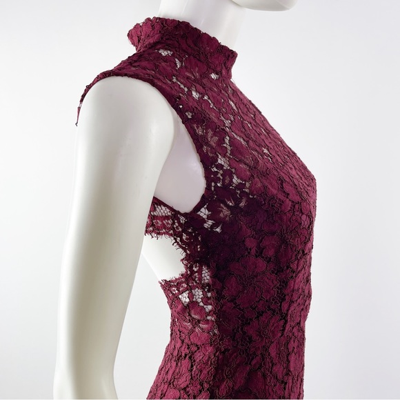Sandro Paris Size 1 US S Burgundy Red ROMIE Lace Mini Dress with Open Back - Picture 8 of 15